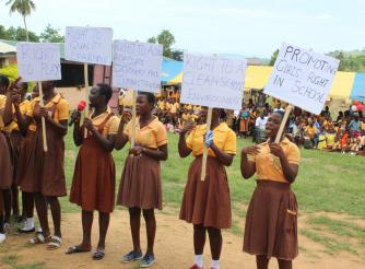Schoolgirls in Ghana demanding their right to an education